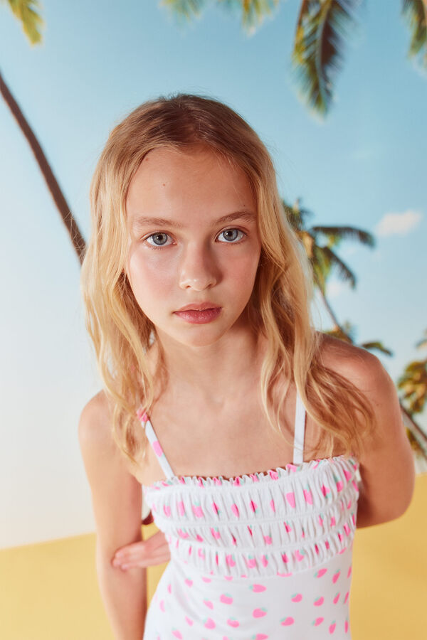 Springfield Kids Kupaći kostim sa jagodama za devojčice Bež