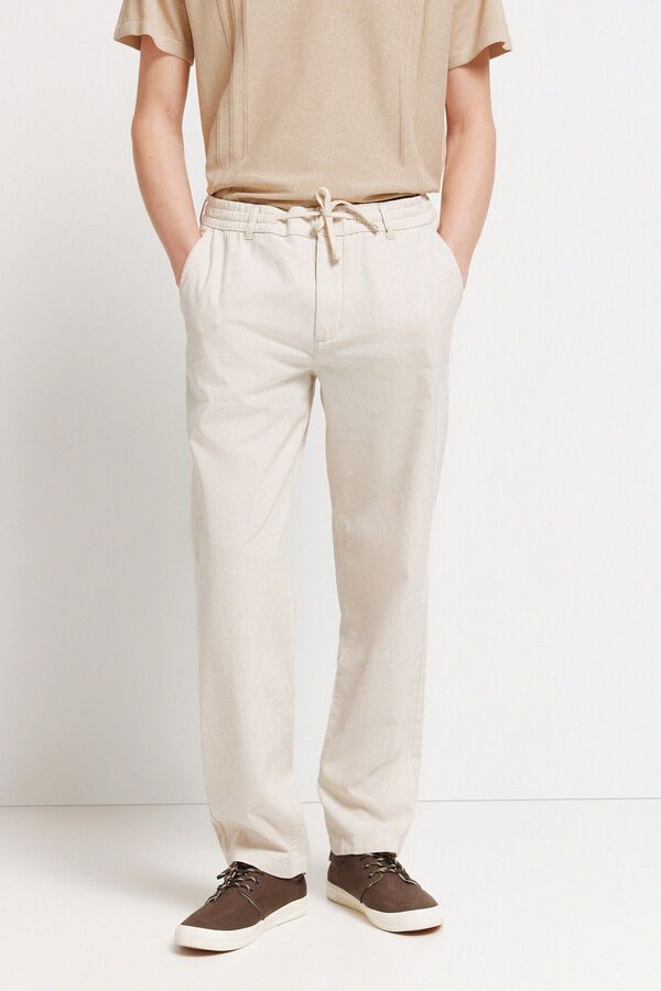 Springfield Pantalon chino comfort fit en lin gris
