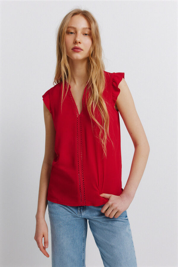 Springfield Lace ruffle T-shirt red