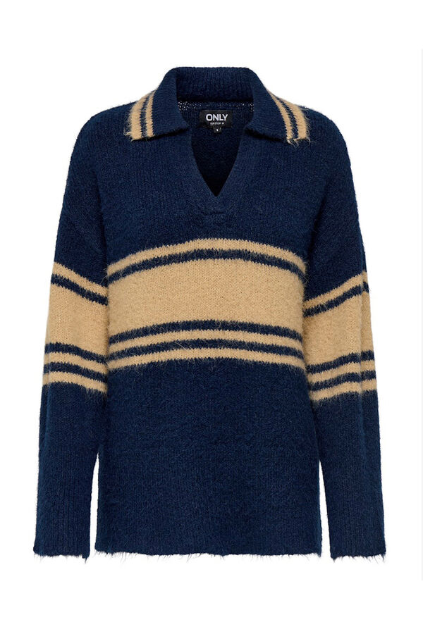 Only long sleeve jersey-knit polo shirt blue