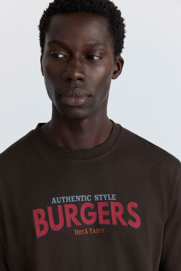 Springfield T-shirt com estampado de hamb&uacute;rgueres castanho