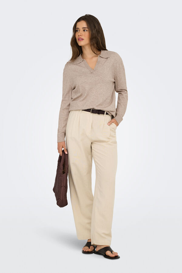 Only Polo de malha de manga comprida cru