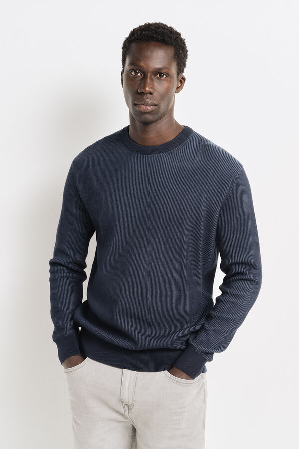 Springfield Two-tone textured jumper indigo-plava