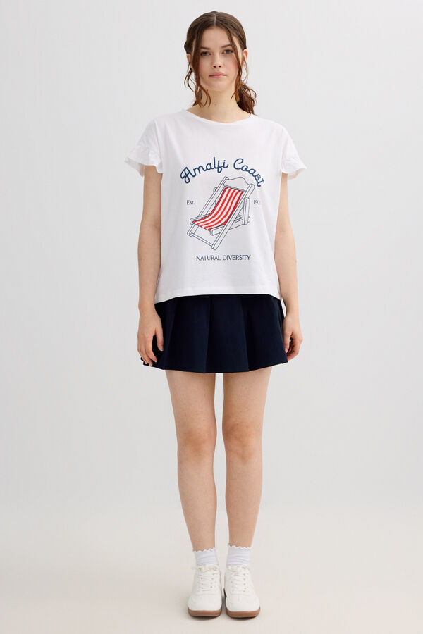 Inside Printed ruffle T-shirt white