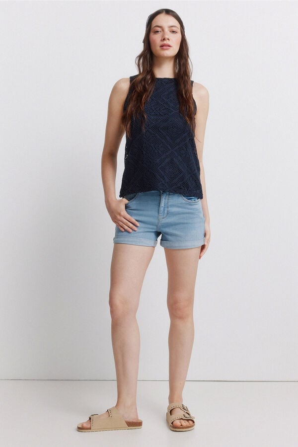 Springfield Crochet sleeveless T-shirt blue