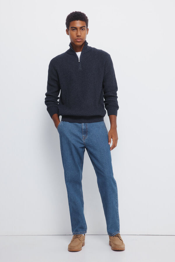 Springfield Ribbed zip fastening jumper blue