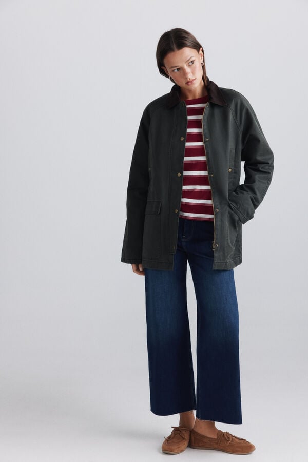 Springfield Chaqueta larga cuello pana kaki