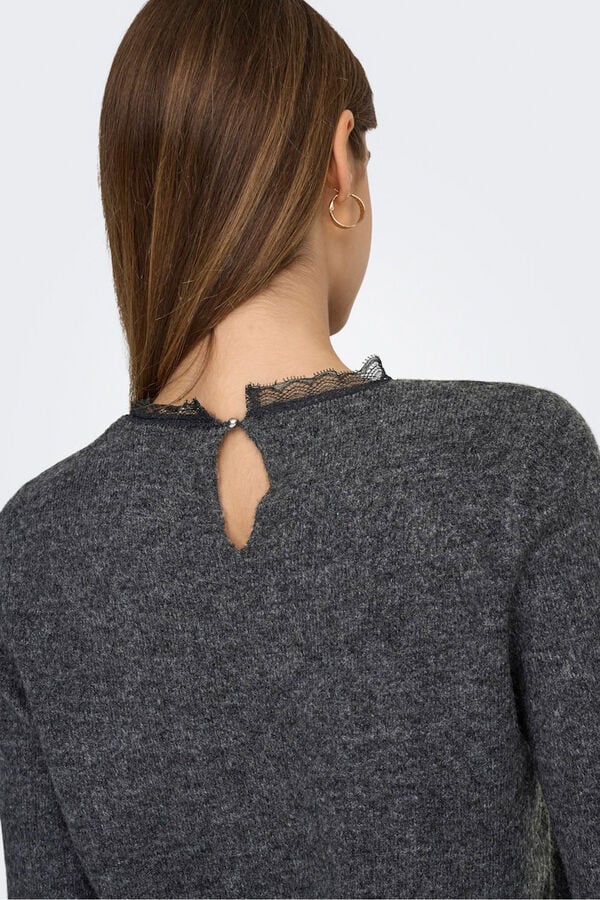 Only Pullover mit Spitzendetail Grau