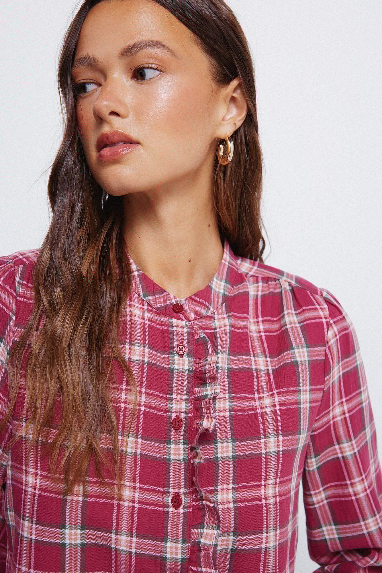 Springfield Blusa xadrez com carcela franzida