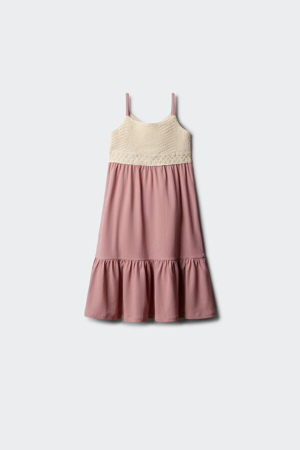 Springfield Kids Vestido com detalhes em crochet para menina rosa