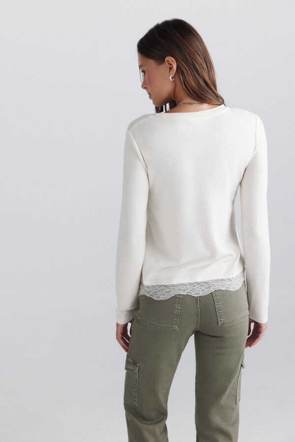 Springfield Lace long sleeve T-shirt beige