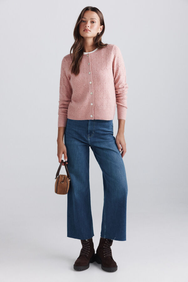 Springfield Openwork knit button jumper pink
