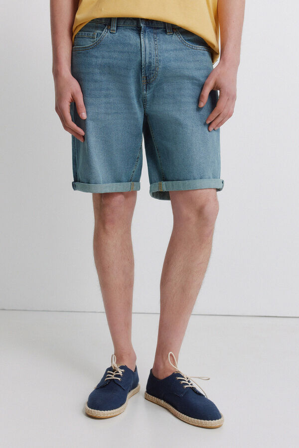 Springfield Overtinted basic slim fit denim Bermuda shorts blue