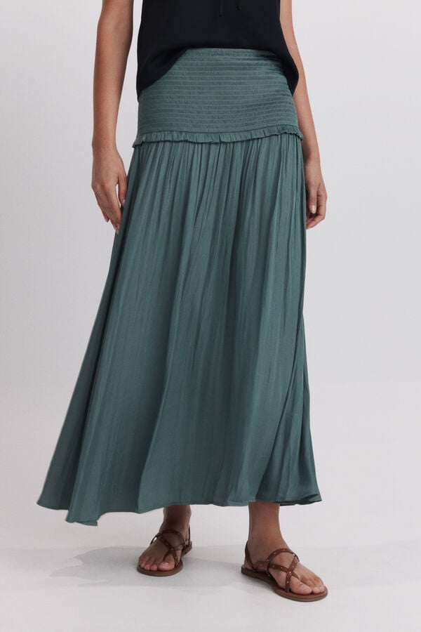 Springfield Pleated honeycomb midi skirt green