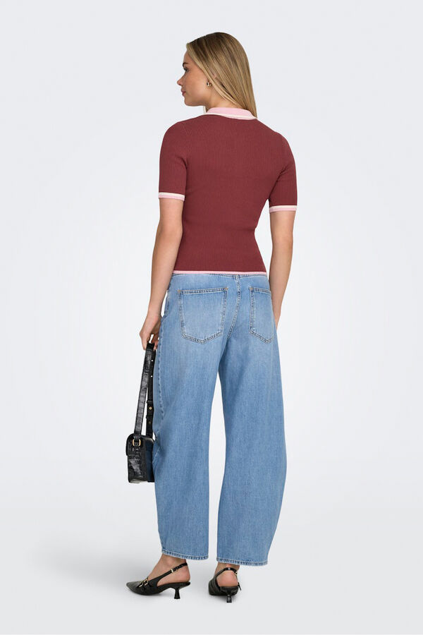 Only Ribbed jersey-knit polo shirt printed