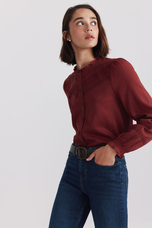 Springfield Romantic ruffle neck blouse red