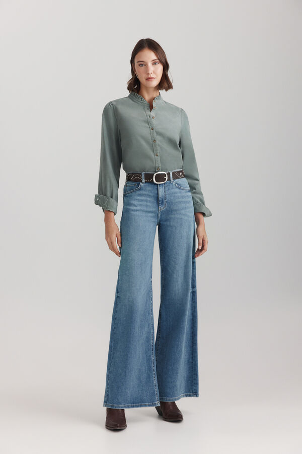 Springfield Chemise en velours c&ocirc;tel&eacute; &agrave; plis vert