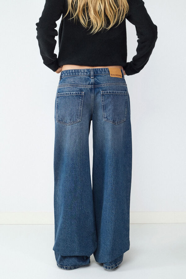 Balmohk Cal&ccedil;a jeans larga e cintura baixa cinzento