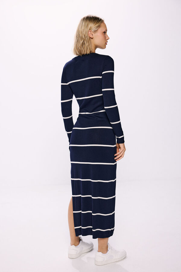 Springfield midi jersey-knit dress with buttons and cuffs navy