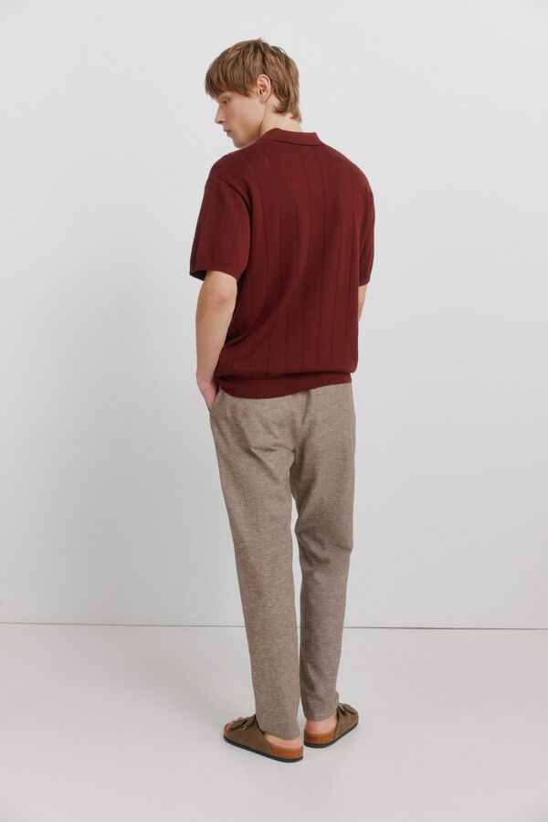 Springfield Pantalon chino comfort fit en lin nude