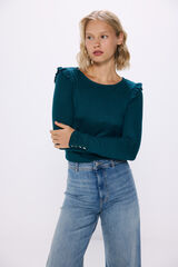 Springfield Lace ruffle shoulder t-shirt dark green