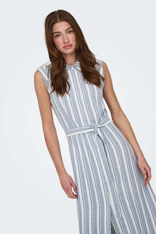 Only Vestido camisero largo de lino azul