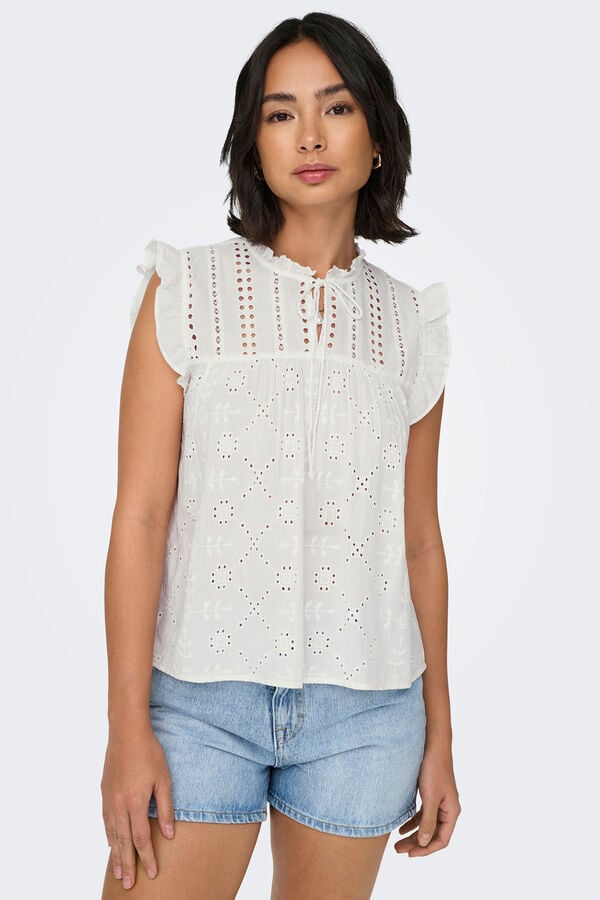 Only Blusa manga corta volantes blanco