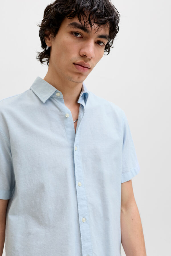 Jack & Jones Camisa lino manga corta azul