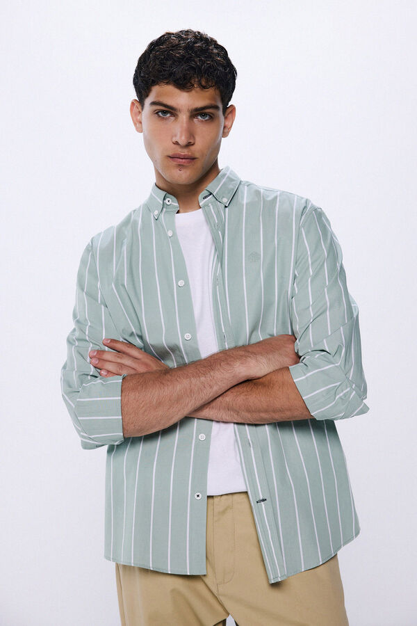 Springfield Camisa riscas de popelina verde