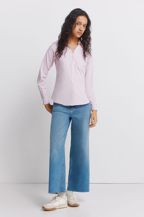 Springfield Oxford NECKLINE V cotton shirt pink