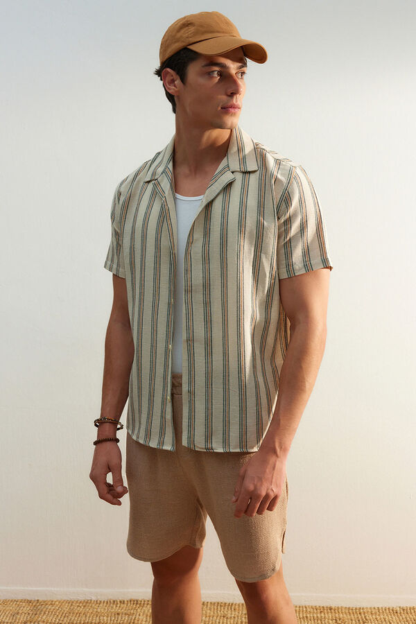 Trendyol Camisa rayas manga corta verde