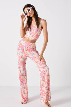 Springfield Printed Bell-bottom Trousers pink