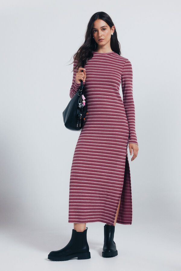 Springfield Striped structured fitted midi dress red