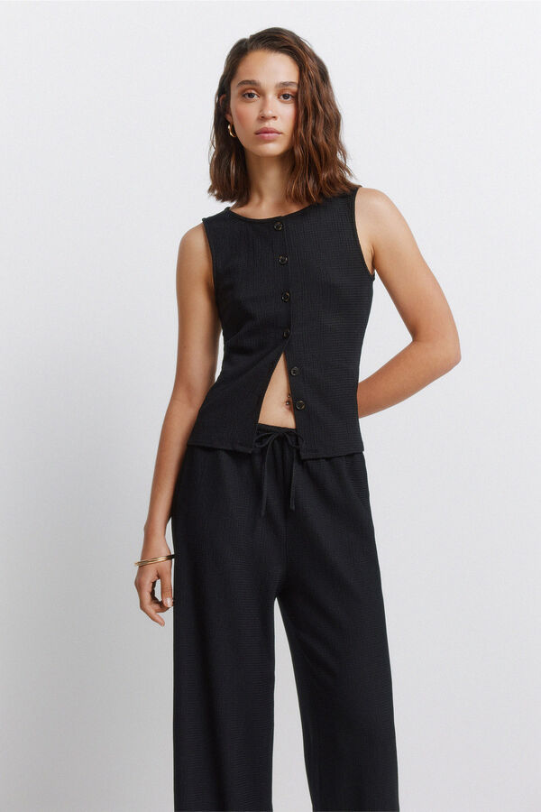 Springfield Wide leg structure long trousers black