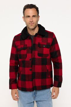 Brave Soul Karierte Jacke mit Lammfell Rot