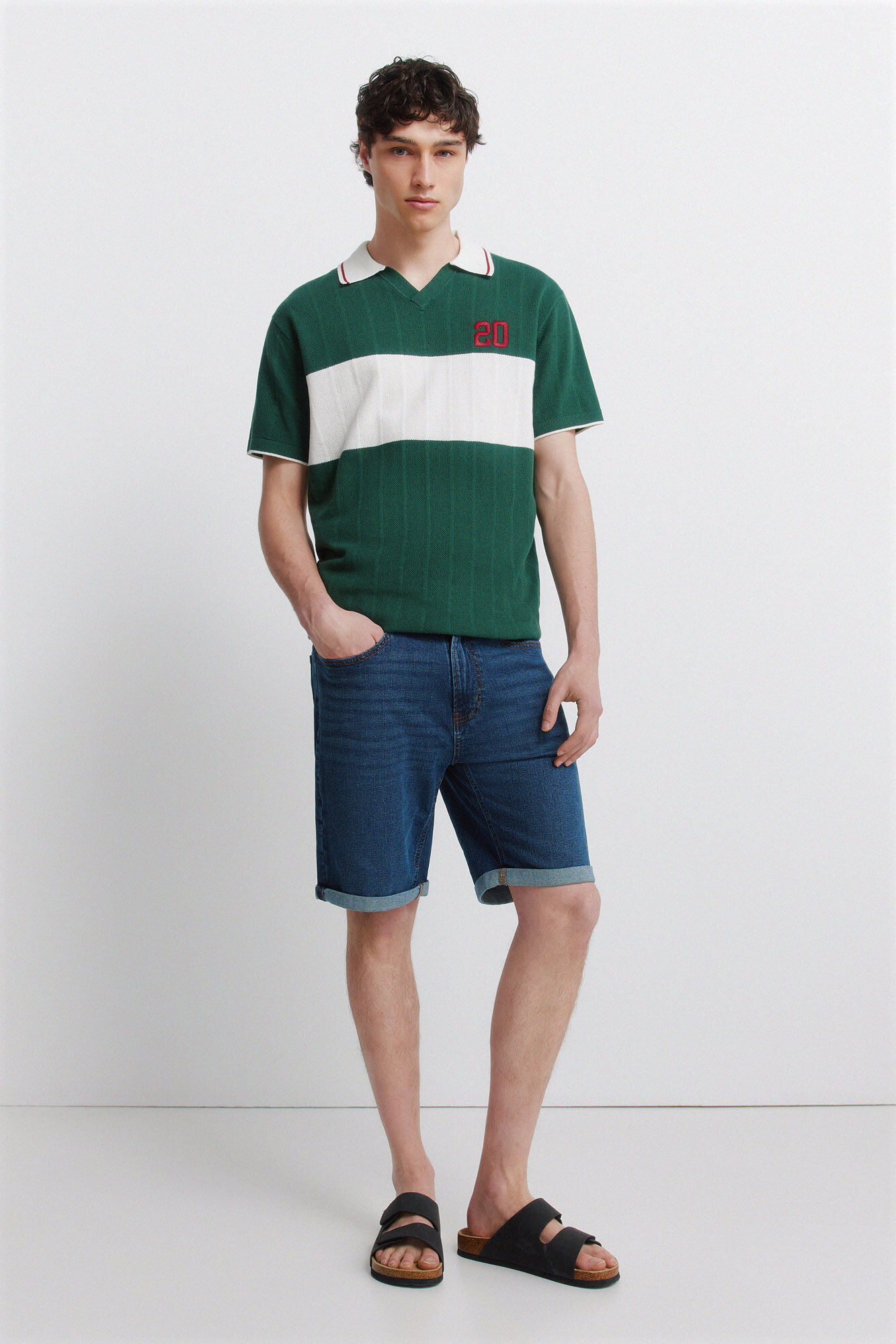 Springfield Dark wash basic slim fit denim Bermuda shorts