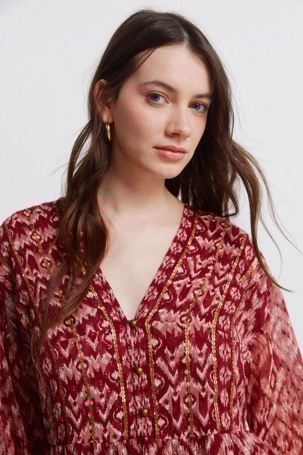 Springfield Sequinned chiffon short dress printed