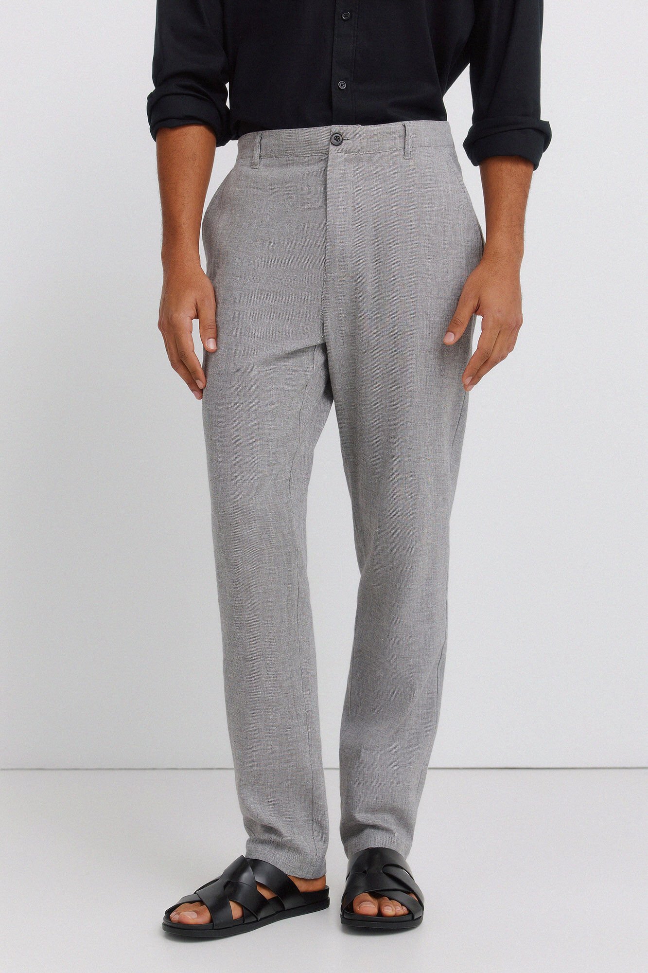 Springfield Structured linen comfort slim fit trousers
