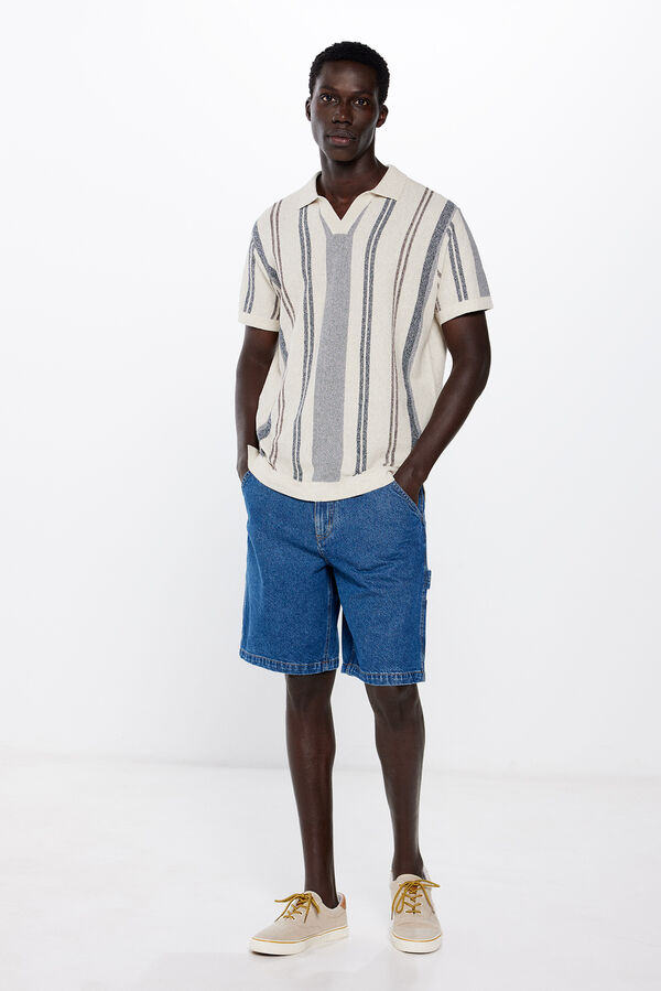 Springfield Short sleeve striped jumper with a polo shirt-style neck grey