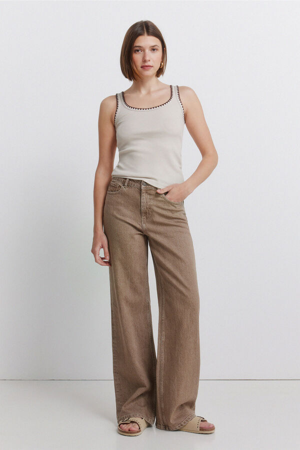 Springfield Embroidered racer back vest top brown