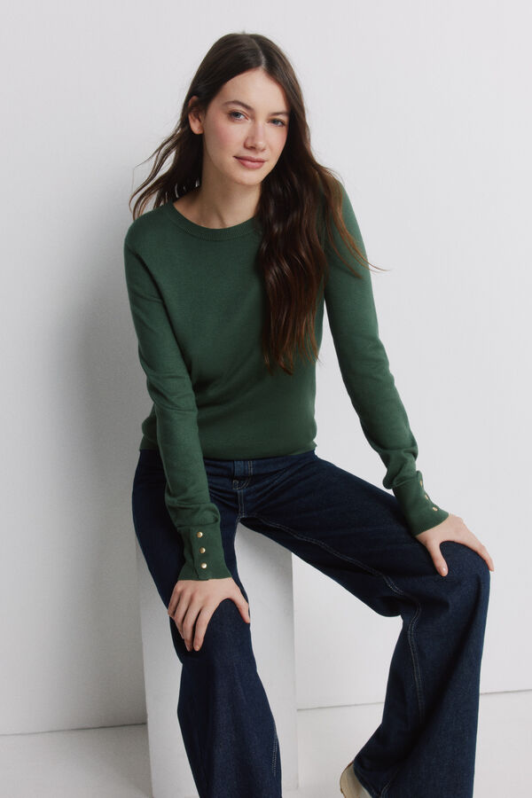 Springfield Pull fin boutons poignets vert