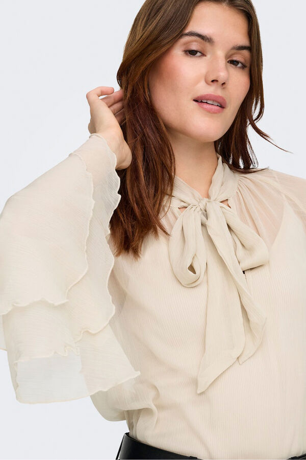 Only Blusa de gasa manga volantes marfil