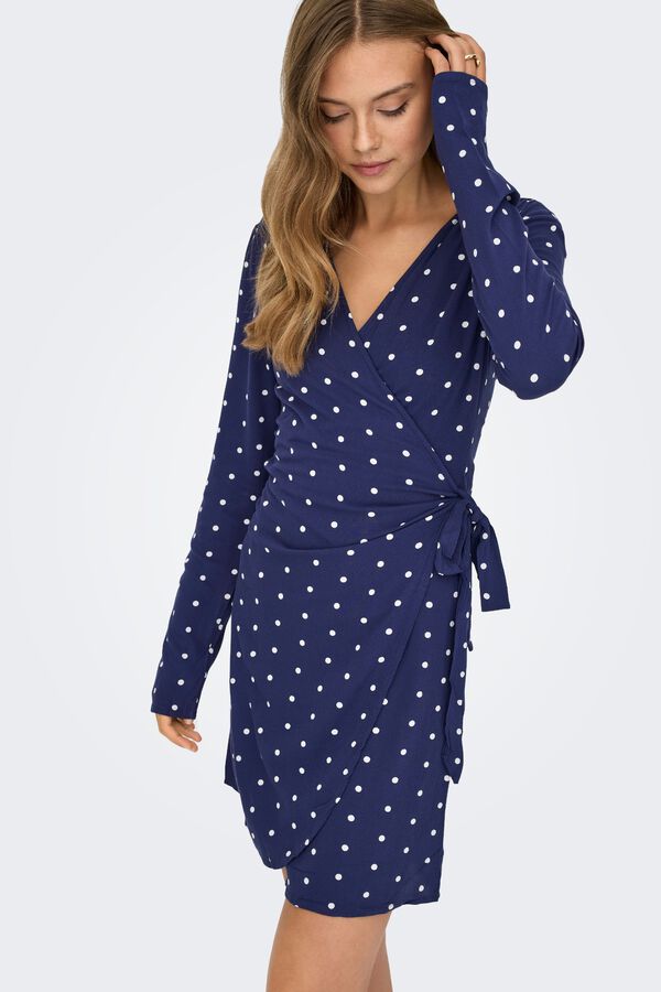 Only Polka-dot wrap short dress blue