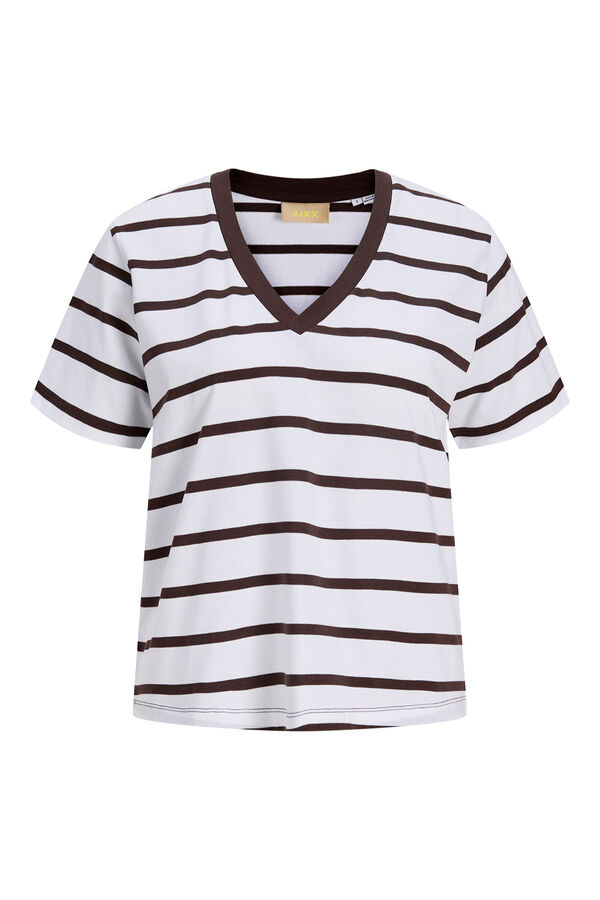 Jack & Jones Camiseta rayas cuello pico marr&oacute;n