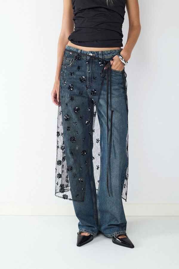 Balmohk Saia midi transparente com lantejoulas preto