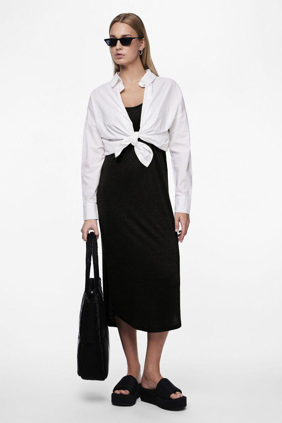 Vestido midi fluido con lurex