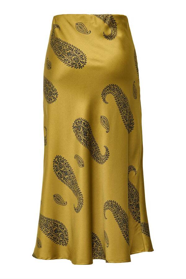 Only Falda midi sat&eacute;n amarillo