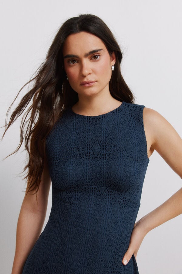 Springfield Robe midi &agrave; bretelles brod&eacute;e bleu