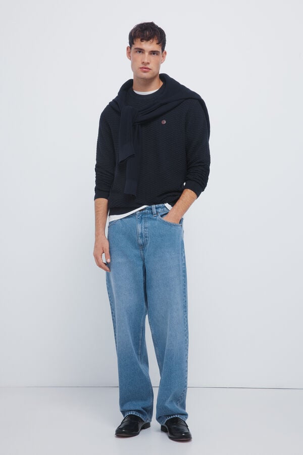 Springfield Structured round neck jumper blue