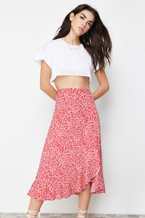Trendyol Falda midi abertura rojo